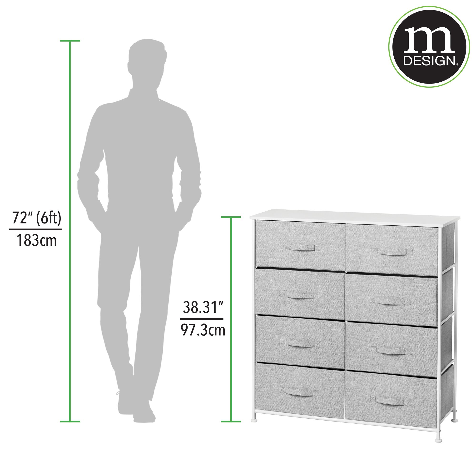 mDesign Large Storage Dresser Furniture with 8 Removable Fabric Drawers, Gray - image 4 of 6