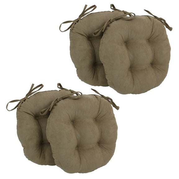 16-inch Solid Micro Suede Round Tufted Chair Cushions (Set of 4) - Java
