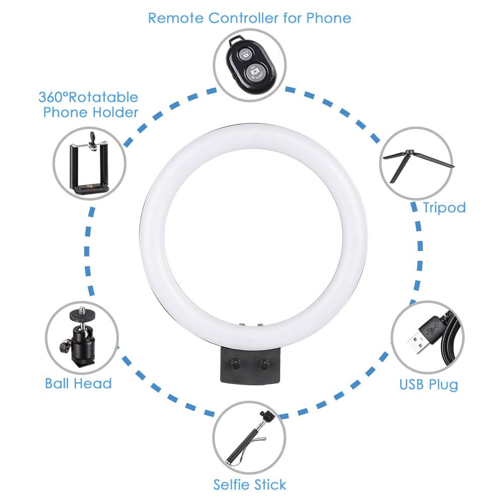 Yescom 8" 80pcs LED Ring Light Tabletop Stand with Selfie Stick Electric Fashion 5500K for Makeup Live Stream