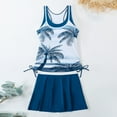 thumbnail image 4 of Wyobmus Tankini Swimsuits for Women Plus Size Modest Two Piece Tummy Control Bathing Suit With Skirt Printing Vintage Swimdress S-5Xl J-Blue, 4 of 5