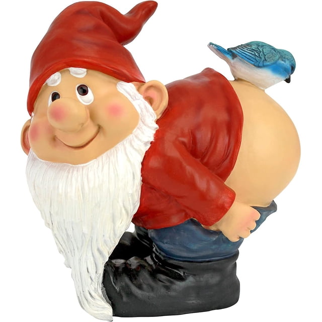 Estatua de Gnomo de Jardín con Nalgas Desnudas, Mediana 21 cm, Poliresina, Paleta de Colores Rojo Verde Cocina, Decoración y Otros