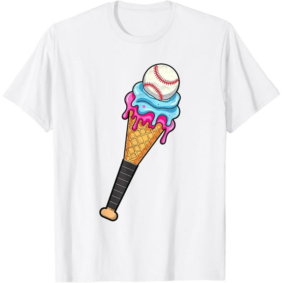 Exquisite and comfortable-Ice-Cream Bat Tee Shirt Funny Baseball Ice-cream Dripping T-Shirt
