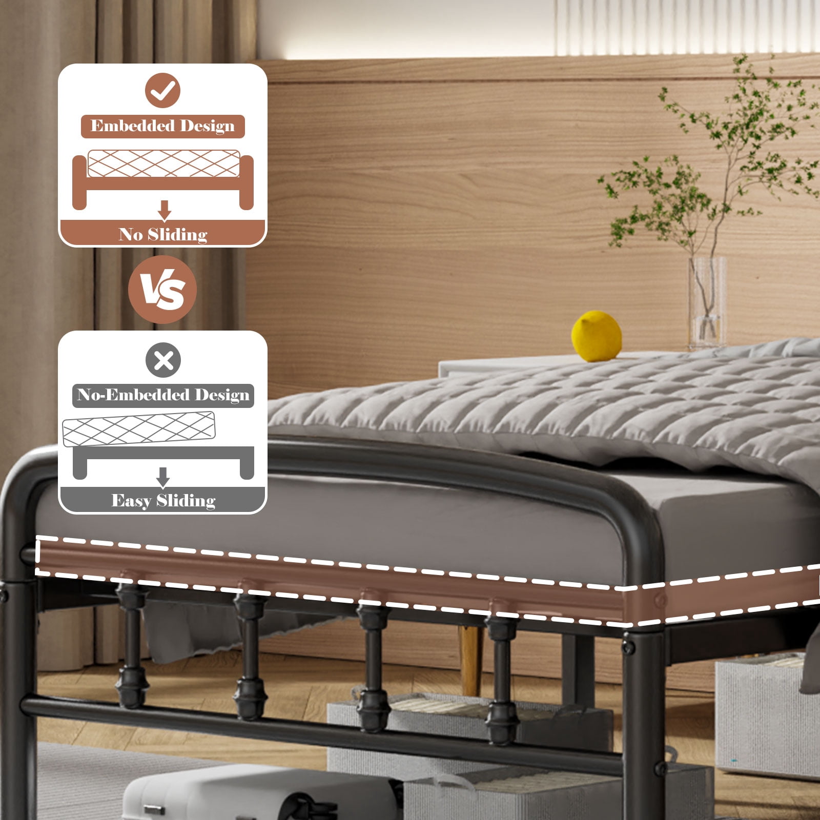 Metal Twin Bed Frames, Victorian Style Headboard and Footboard, No Squeak, Heavy Duty 1500lbs Support, Easy 20-Min Tool-Free Assembly, No Box Spring Needed/Underbed Storage