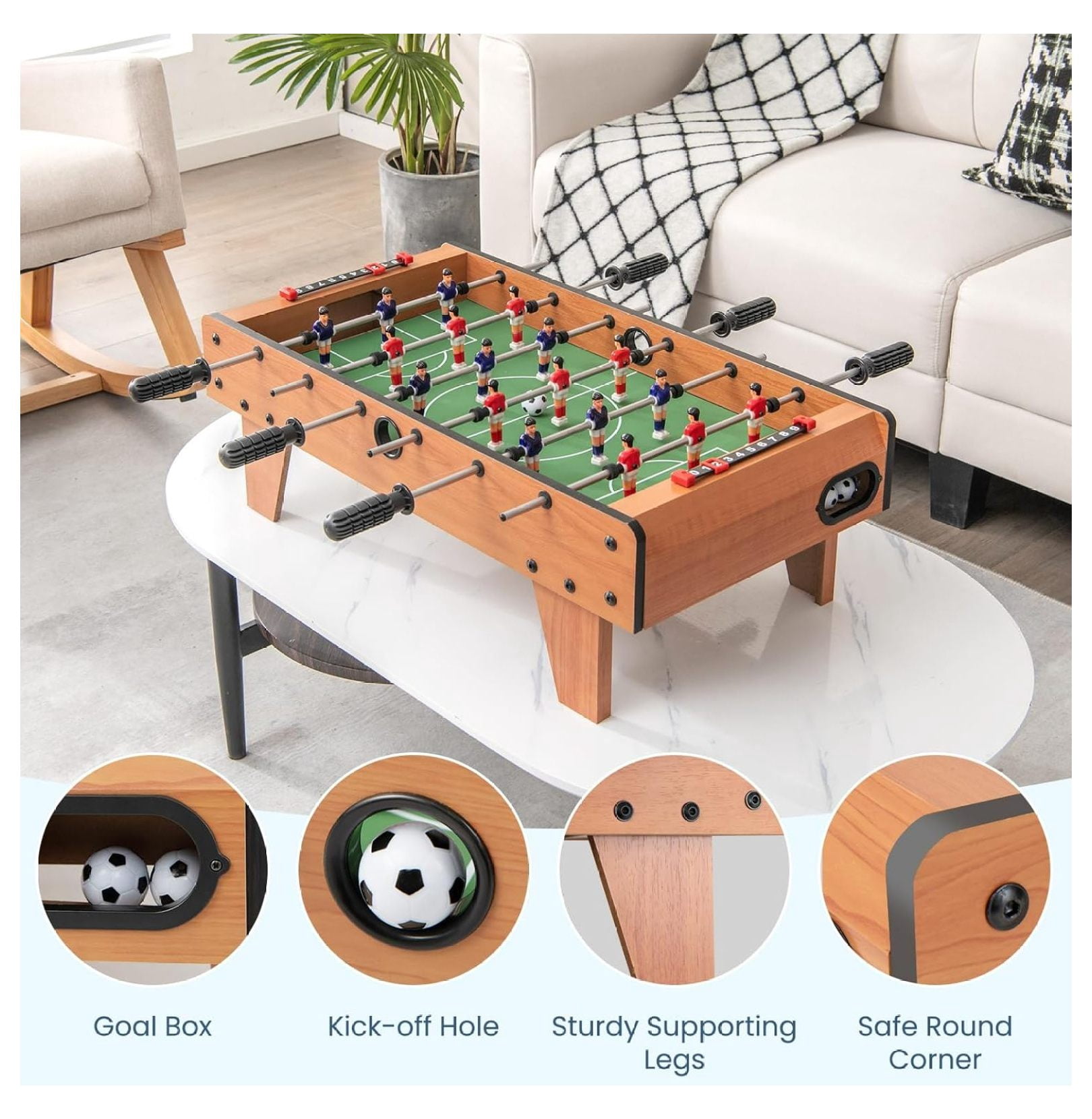 27" Foosball Table, Compact Soccer Table Game with 2 Footballs & Score Keepers, Foosball for Kids, Adults, Game Room, Family Night, Arcades, Parties