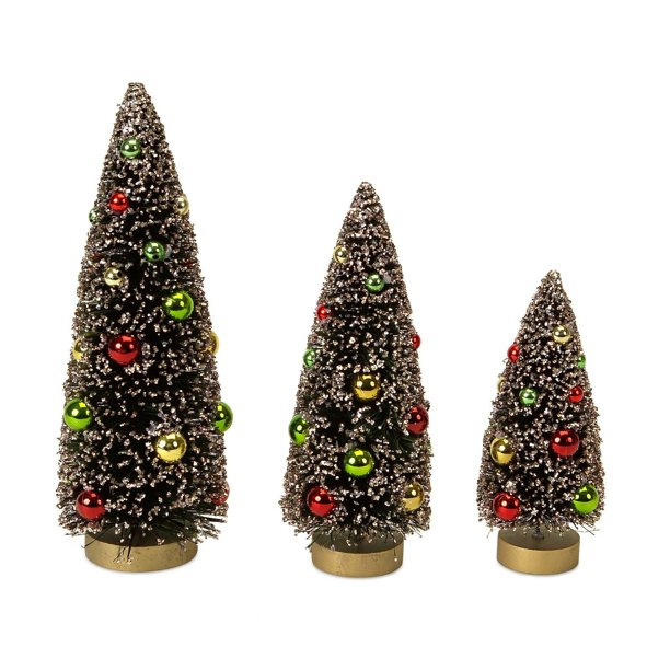 Bottle Brush Trees w/Ornaments (Set of 3)