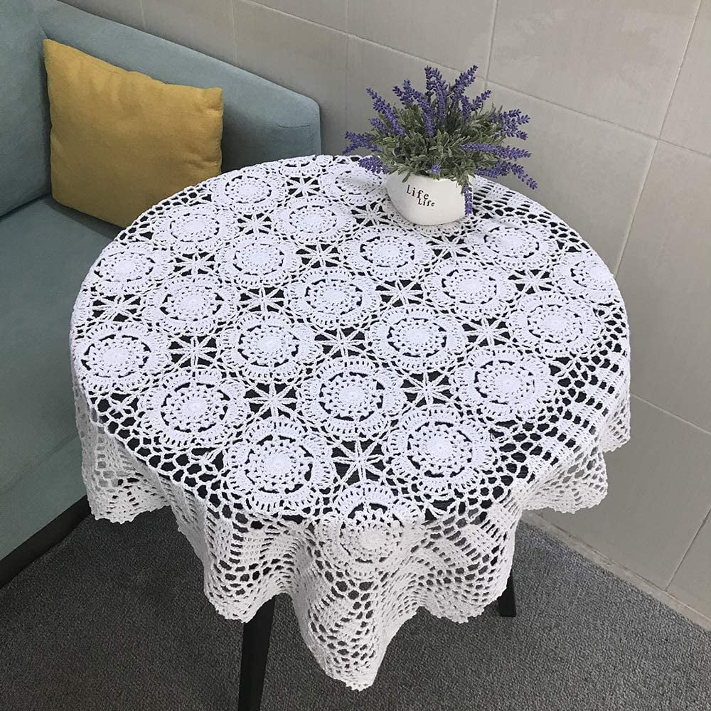 Beautiful Handmade Lace Fabric Crocheted Patterns Tablecloth Table Cover S 