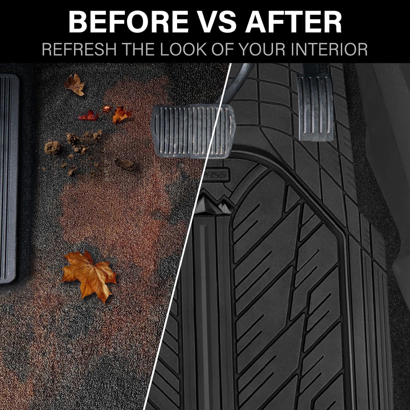 CAR GRAND Heavy Rubber Car Floor Mats, Deep Waterproof Car Mats All Weather, Universal Trim-to Fit Automotive Floor Mats for Car SUV Truck Van, Durable Floor Liners All Black