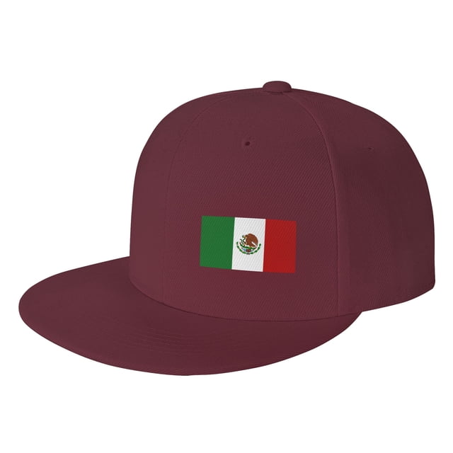 DouZhe Flat Brim Cap Snapback Hat, Mexicain Mexicain Drapeau Imprime Rouge Adulte Casquette de Baseball Réglable