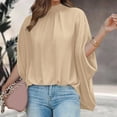 thumbnail image 5 of Womens Stand Neck Loose Sleeve Short Sleeve Summer Top Loose High And Low Hem Casual Large Shirt Top Long Sleeve Shirts for Women Sun Shirt Women, 5 of 7