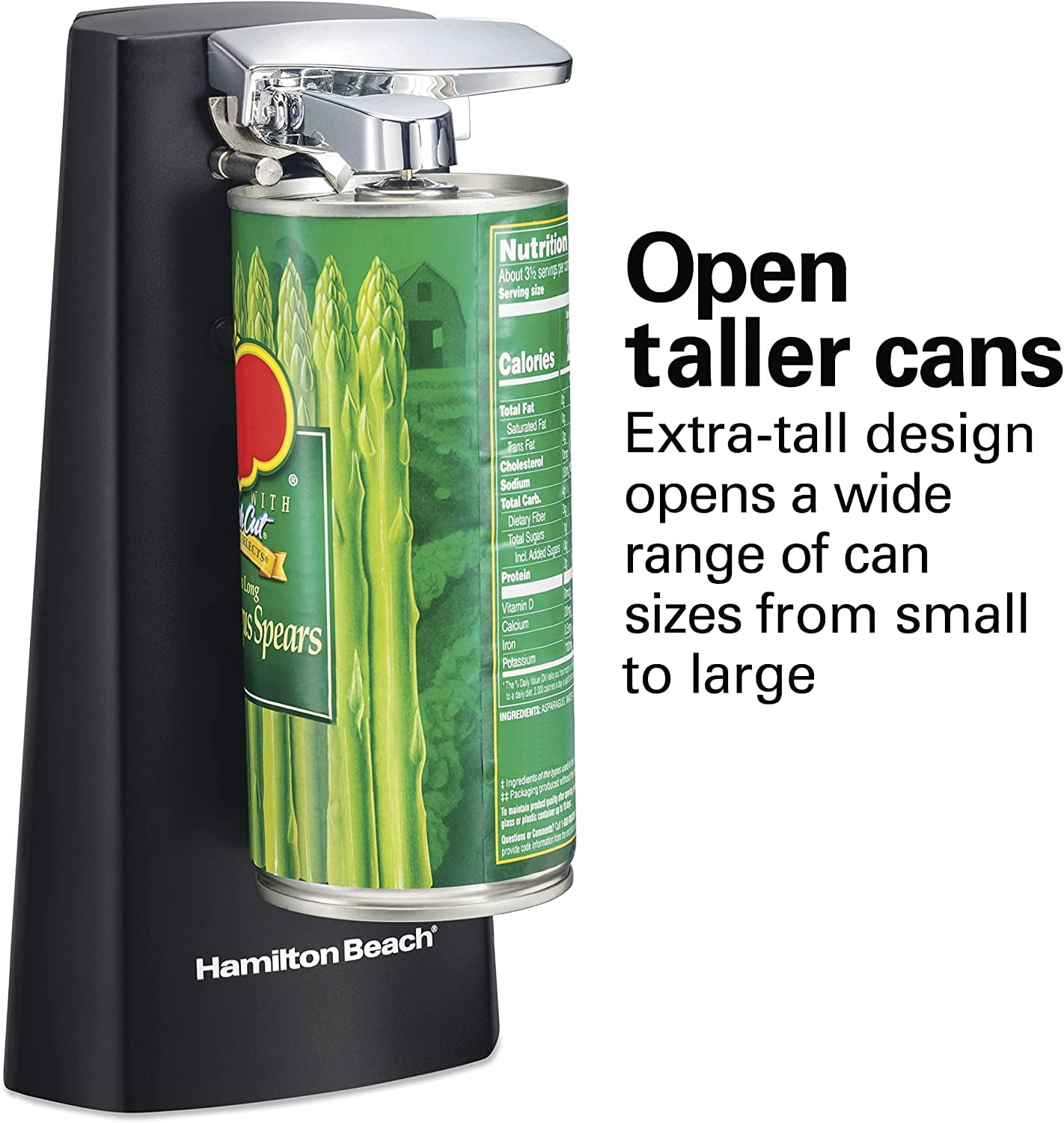 Hamilton Beach Extra-Tall Electric Automatic Can Opener with Easy-Clean Detachable Cutting Lever, Cord Storage, Knife Sharpener, Black (76702)