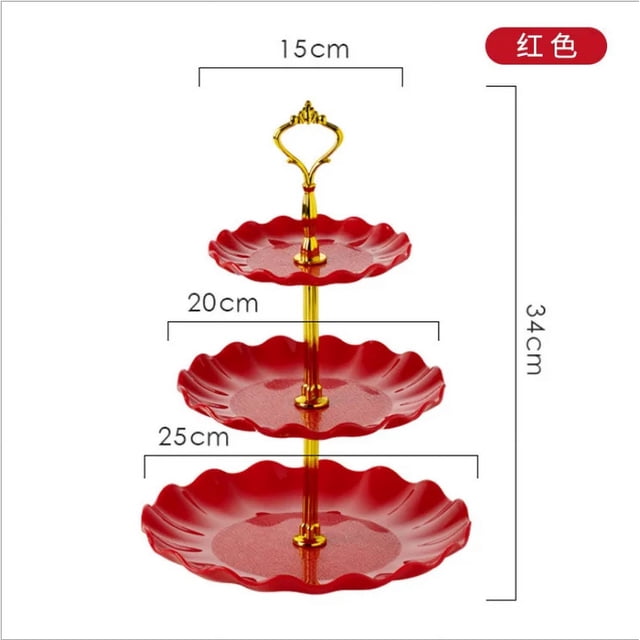 European Three-layer Cake Stand Wedding Party Dessert Table Candy Fruit Plate Cake Self-help Display Home Table Decoration Trays Red