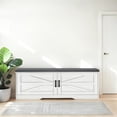 thumbnail image 6 of 2-Tier Storage Bench, Farmhouse Shoe Bench with Padded Seat Cushion, Entryway Bench with 2 Barn Doors & 2 Adjustable Shelves, for Entryway, Bedroom, Living Room, White, 6 of 9