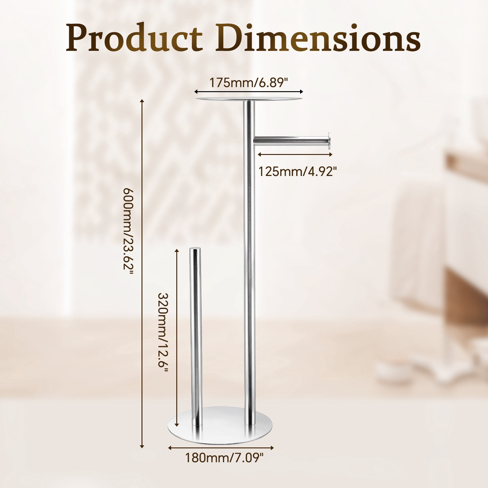 Towond Toilet Paper Holder Stand with Top Storage Shelf, 304 Stainless Steel Toilet Paper Roll Holder Free Standing for 4 Rolls , White