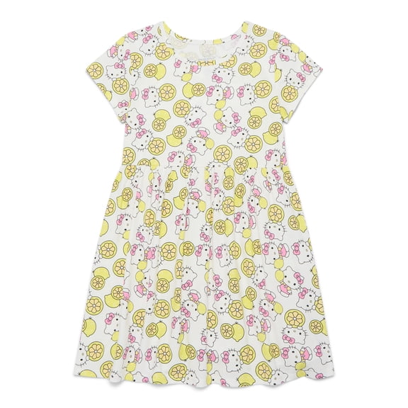 Hello Kitty Girls' Allover Print Dress with Short Sleeves, Sizes 4-12
