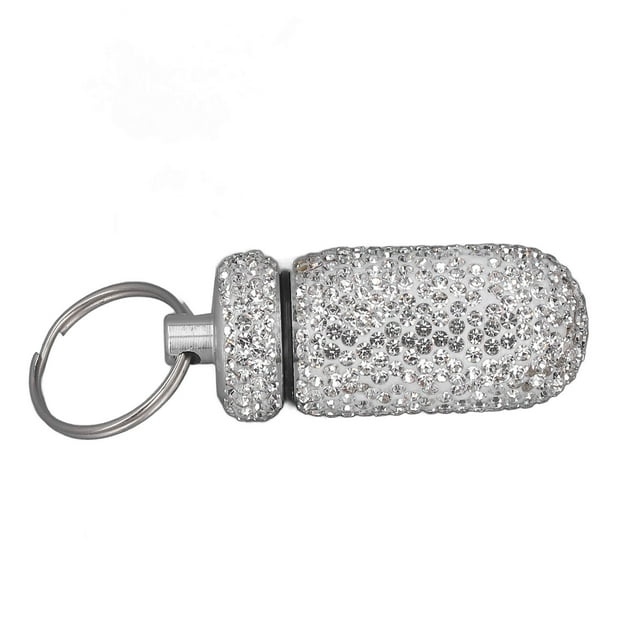 Conteneur de Pilules, Étui à Pilules Portable avec Strass, Bouteille de Médicaments Support de Rangement de Pilules, Distributeur de Médicaments Étanche Porte-Clés pour Camping Extérieur Voyage