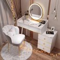 thumbnail image 3 of Dressing Table Bedroom Vanity Makeup Table Mirror Minimalist Luxury Toiletry Stool Multi Function Light Dresser Lamp Furniture My Lux Decor Round, 3 of 23