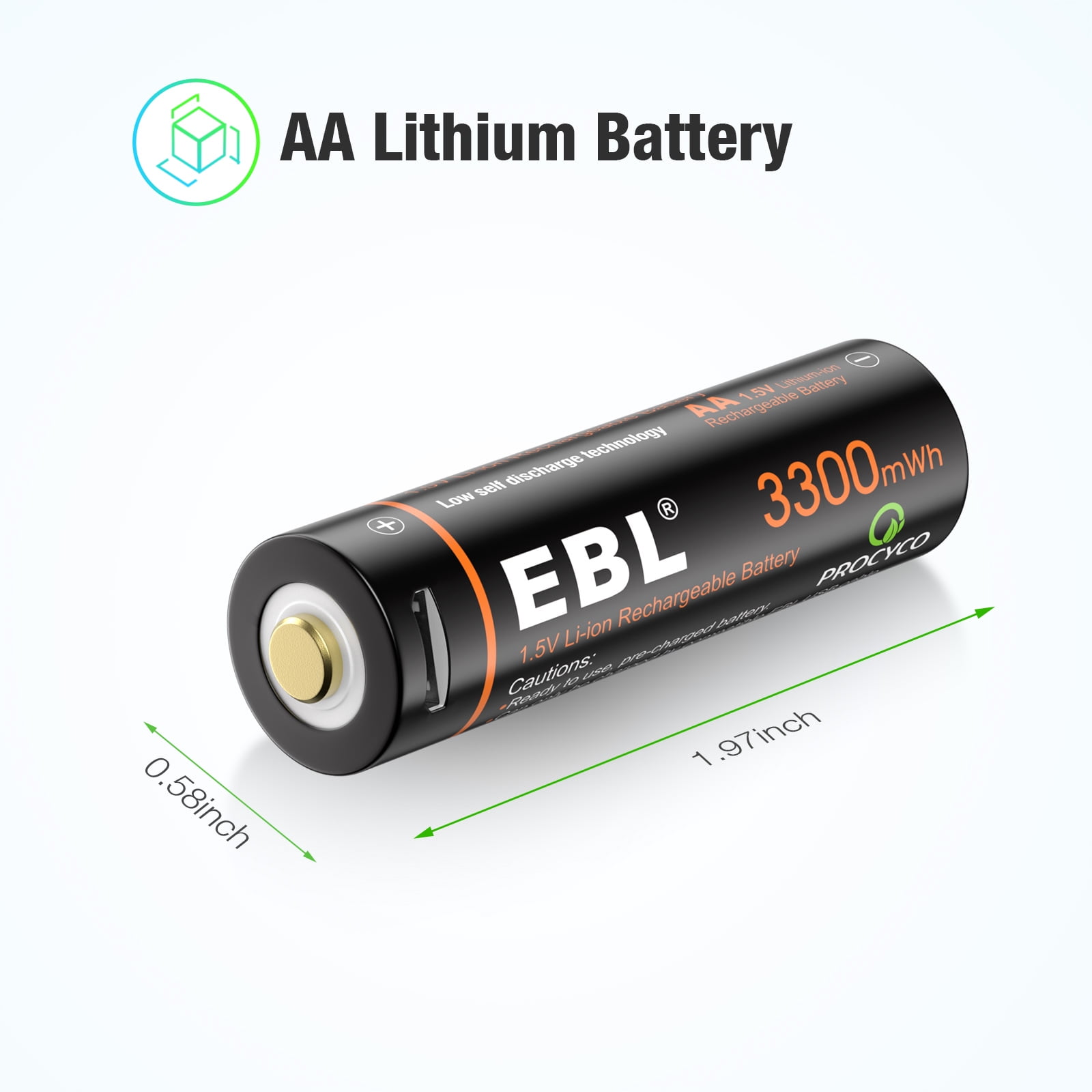 EBL Rechargeable AA Batteries (8-Pack), 3300mWh 1.5 Volts Lithium-Ion Batteries with Micro USB Cable