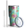 thumbnail image 2 of 30oz Pioneer Flower Floral Print Pattern Tumbler, Double Wall Vacuum Insulated Cup, BPA-Free Leak Proof Lid & Reusable Straws, Hot 12h, Cold 34h, 2 of 6