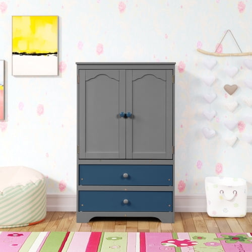 Kids Wardrobe Floor Cabinet, Wooden Freestanding Storage Cabinet