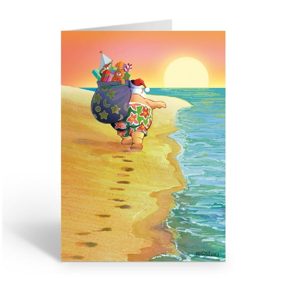 Beach Christmas Cards  - Sunset Beach Walk Christmas Card - 30074