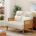 thumbnail image 7 of Love Seat Settee Mini Couch Upholstered Sofa with Natural Rattan Armrest Backrest Couch Bench Loveseat for Living Room Bedroom Beige, 7 of 7