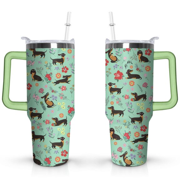 Cute Canine Design 40oz Water Bottle - BPA Free Dog Lovers Tumbler with Handle & Straw - Gift for Women Coffee Mug