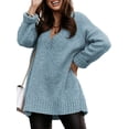 thumbnail image 3 of Women'S Loose Sweater V Neck Long Sleeve Shirt Casual Autumn and Winter Tops Blue XL, 3 of 8