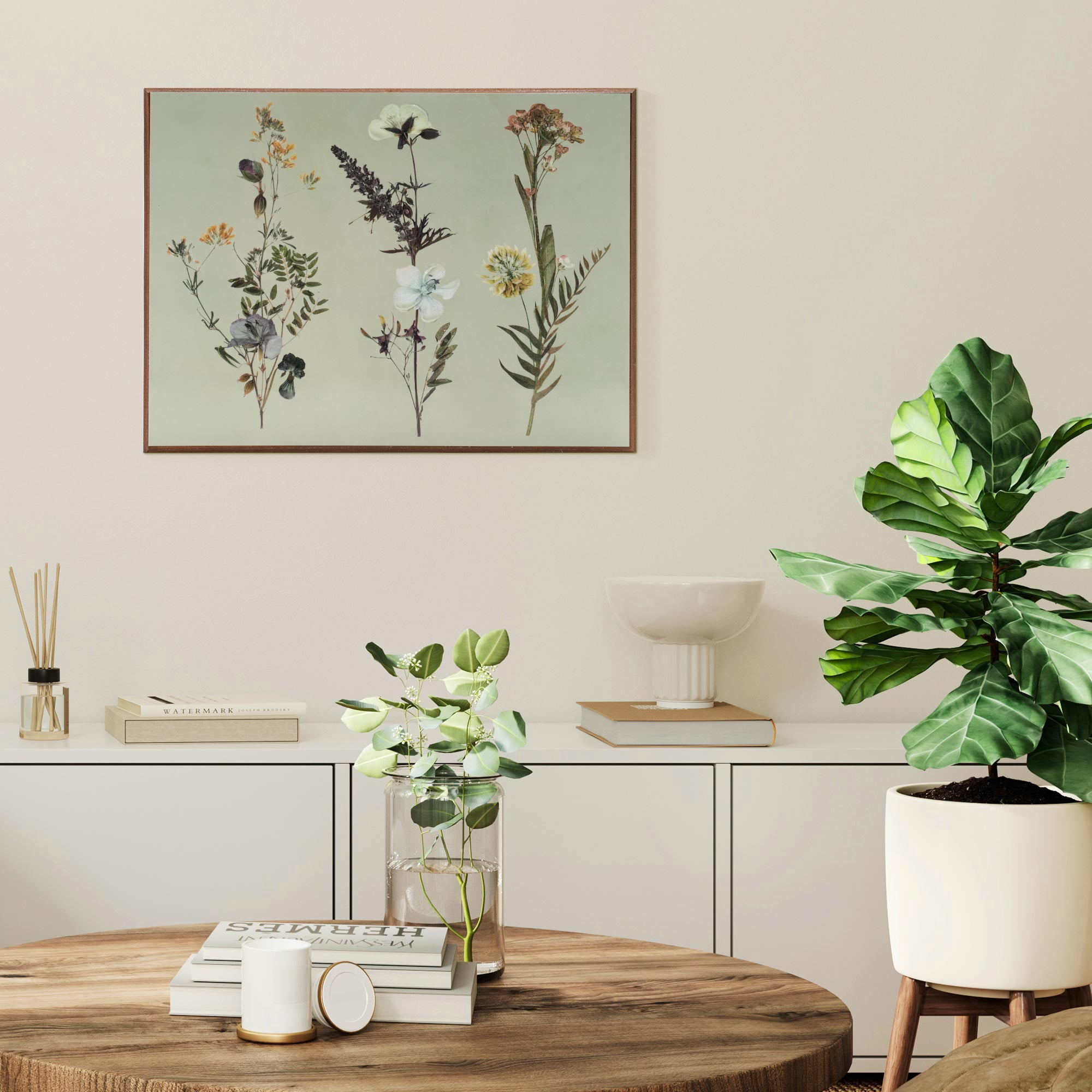 Crystal Art Gallery - Dried Flowers in Green Base Wooden Wall Art Farmhouse Decor - 12" x 16"