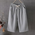 thumbnail image 2 of Women's Summer Solid Color Drawstring Pocket Elastic Waist Casual Cropped Pants - Fashionable, for Daily Use, 2 of 3