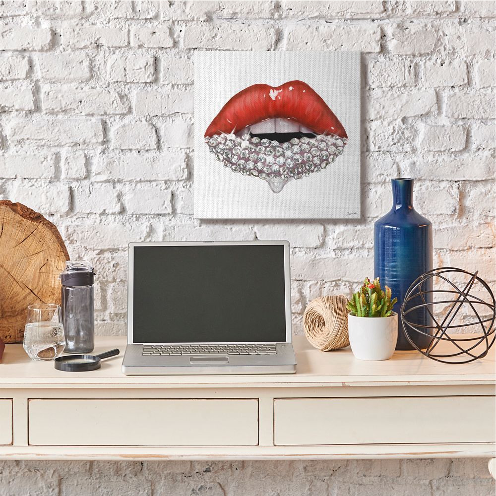 Stupell Industries Red Glam Lips with Glistening Cosmetic Stones Designed by Ziwei Li