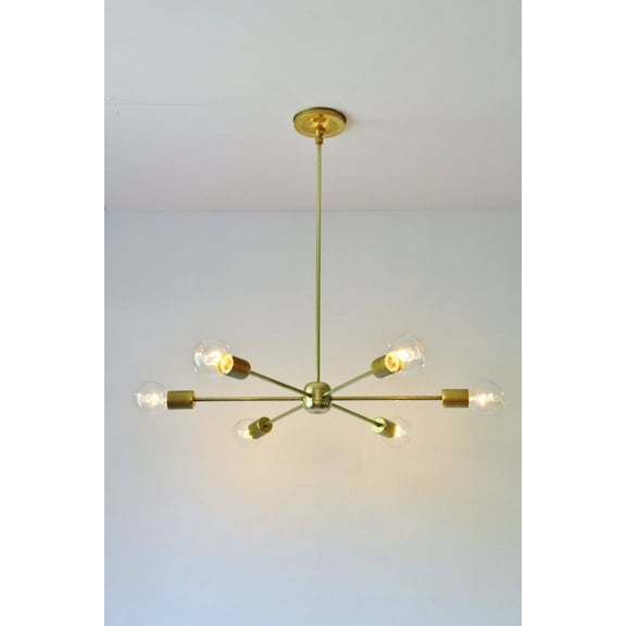 Sputnik Chandelier, Mid Century Modern Brass Pendant Lighting Fixture, 6 Arms, Large Hanging Ceiling Mount Lamp, Free Shipping