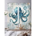 thumbnail image 3 of Teal Octopus Coastal Semi Sheer Window Curtains 108 Inches Long, Summer Beach Vintage Nautical Rod Pocket Voile Silky Chiffon Curtain Treatment Drapes for Kitchen, Living Room, 52"x108", 2 Panels, 3 of 9