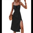 thumbnail image 2 of Vestidos de Verano de Lunares para Mujer, con Tirantes Finos, Corte Entallado y Abertura Lateral, Vestido Midi de Playa de Corte A. Negro S, 2 of 8