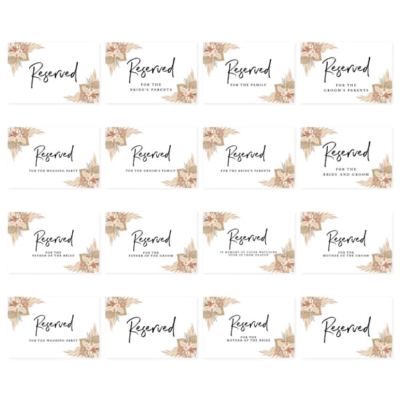 Koyal Wholesale Dried Florals Table Reserved Signs for Wedding Reception, Ceremony, Foldable Table Tent Cards, 16-Pack
