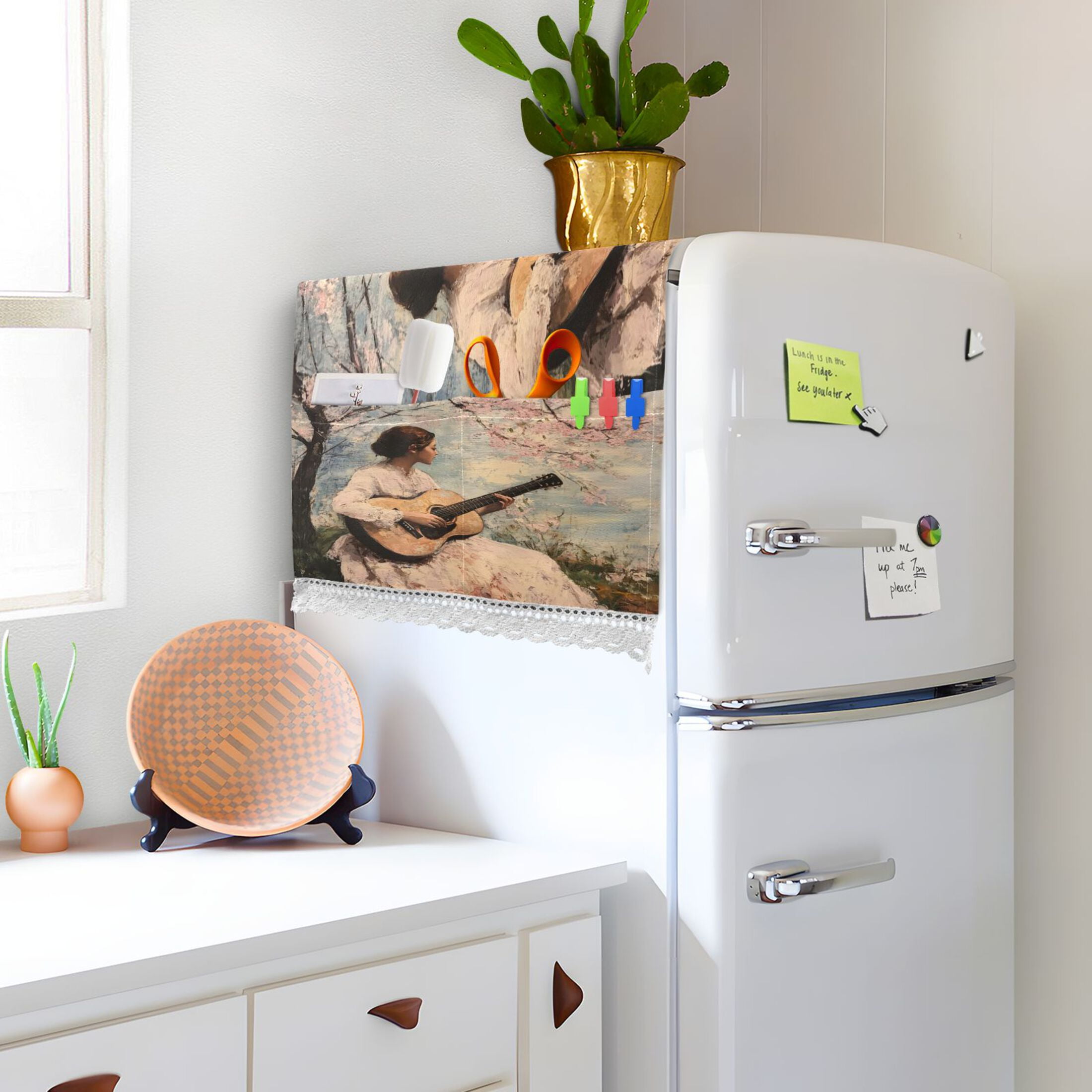 Season Of Cherry BlossomsWasher and Dryer Covers Dust-Proof and Oil Resistant Fridge Cover with 4 Storage Pockets Washing Machine Top Cover for Laundry Kitchen Home 51.2 x 22 In