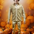 thumbnail image 3 of SWSMCLT Men's Outfit Long Sleeve Sexy Disco Fitted Button Down Shirt Rhinestone Dance Summer Halloween Top Golden Small, 3 of 4