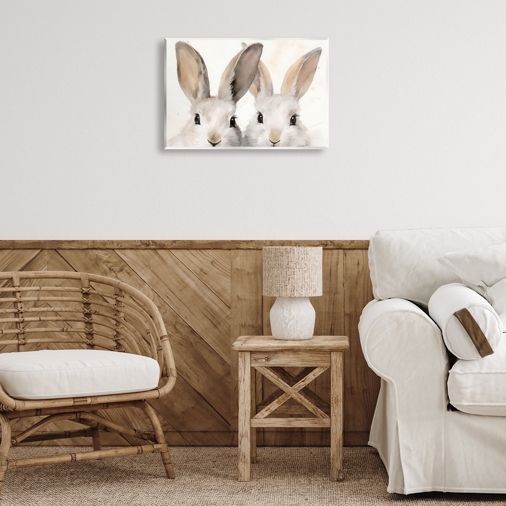 Stupell Industries Two Peeking Rabbits Animals & Insects Painting Unframed Art Print Wall Art, 19 x 13