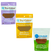 Tru-Colour Skin Tone Adhesive Fabric Diversity Bandaid Bandages | Match Your Skin Tone | 3 Pack (60 Count) Including one of Each 20 Count for Dark Brown, Olive and Light Brown Skin Tone Colors