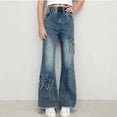 thumbnail image 2 of Odeerbi 5-15 Years Teen Girls Wide Leg Jeans Butterfly Raw Hem Denim Pants Loose Cowboy Pants Casual Outerwear Straight Leg Pants, 2 of 8