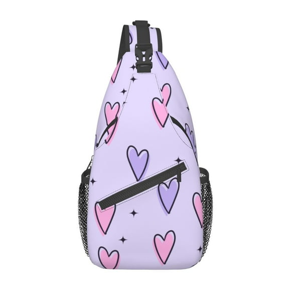 ZICANCN Sparkles Love Heart Crossbody Sling Bag for Men Women - Casual Shoulder Backpacks for Travel Sport Climbing Runners Daypack