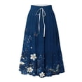 thumbnail image 2 of LIBRCLO Skirts for Women, Pleated Drawstring Waist Midi Length Skirts Summer Tiered A Line Printed Skirts, 2 of 6