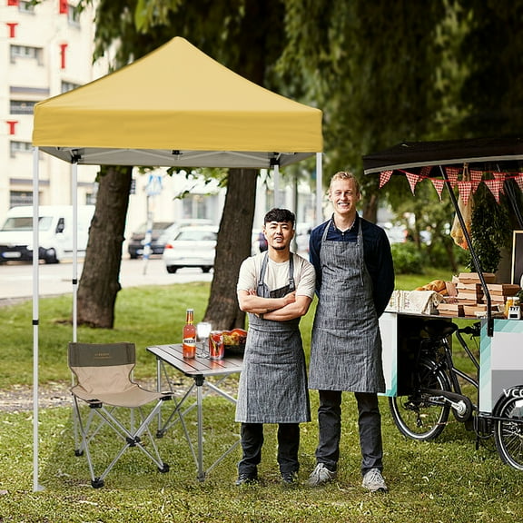 INTER HUT 5x5 Outdoor Pop up Canopy Gazebo, Instant Easy Set up Outdoor Canopy Commercial Fair Shelter, Beige