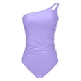 thumbnail image 6 of Womens One Piece Swimsuits Women's Solid Color V Neck Outfits Elegant Belly Ruched Push Up Beachwear Monokini Belly Control Vintage Sexy High Waist Swimsuit Slim Beach Swimwear Purple L, 6 of 7