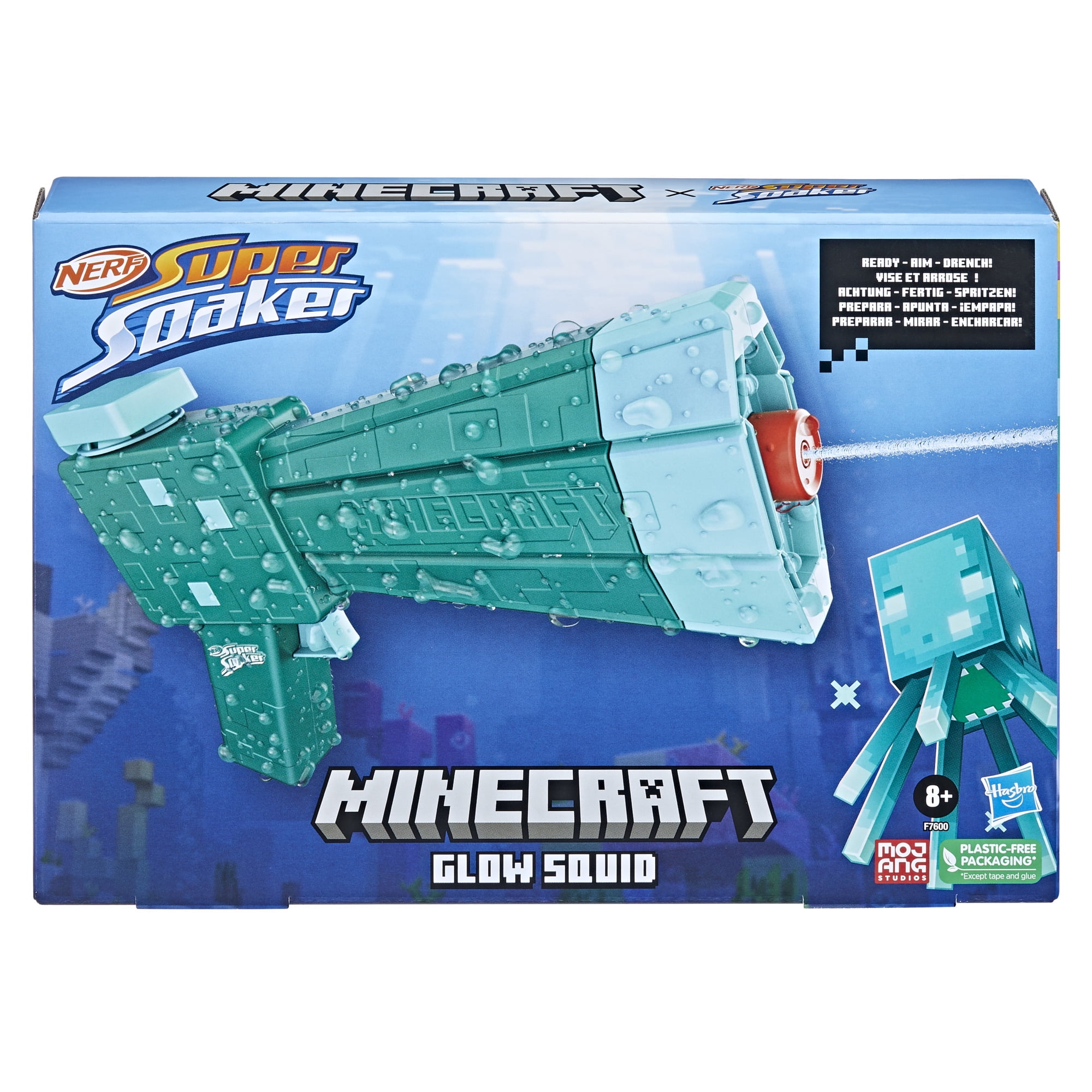 (2 pack) Nerf Super Soaker Minecraft Glow Squid Water Blaster, Minecraft Dungeons Squid Mob Design