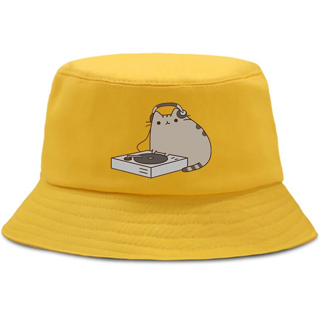Pusheen-Sombrero de pescador de dibujos animados para hombre y mujer, gorra de pescador con diseño de gato Kawaii, diseño plano, estilo Harajuku de los 90 qym unisex