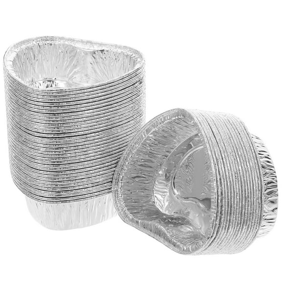 HOMEMAXS 50pcs Heart Shaped Baking Cups Disposable Aluminum Foil Cups Egg Tart Mini Pie Dessert Cake Pans for BBQ Outdoor Picnic and Travel