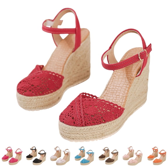 Dakaela Women's Wedge Sandals Closed Toe Espadrilles Platform Dressy Summer Shoes Hollow out Ankle Strap Casual Walking Slip on Sandal Size 6-10