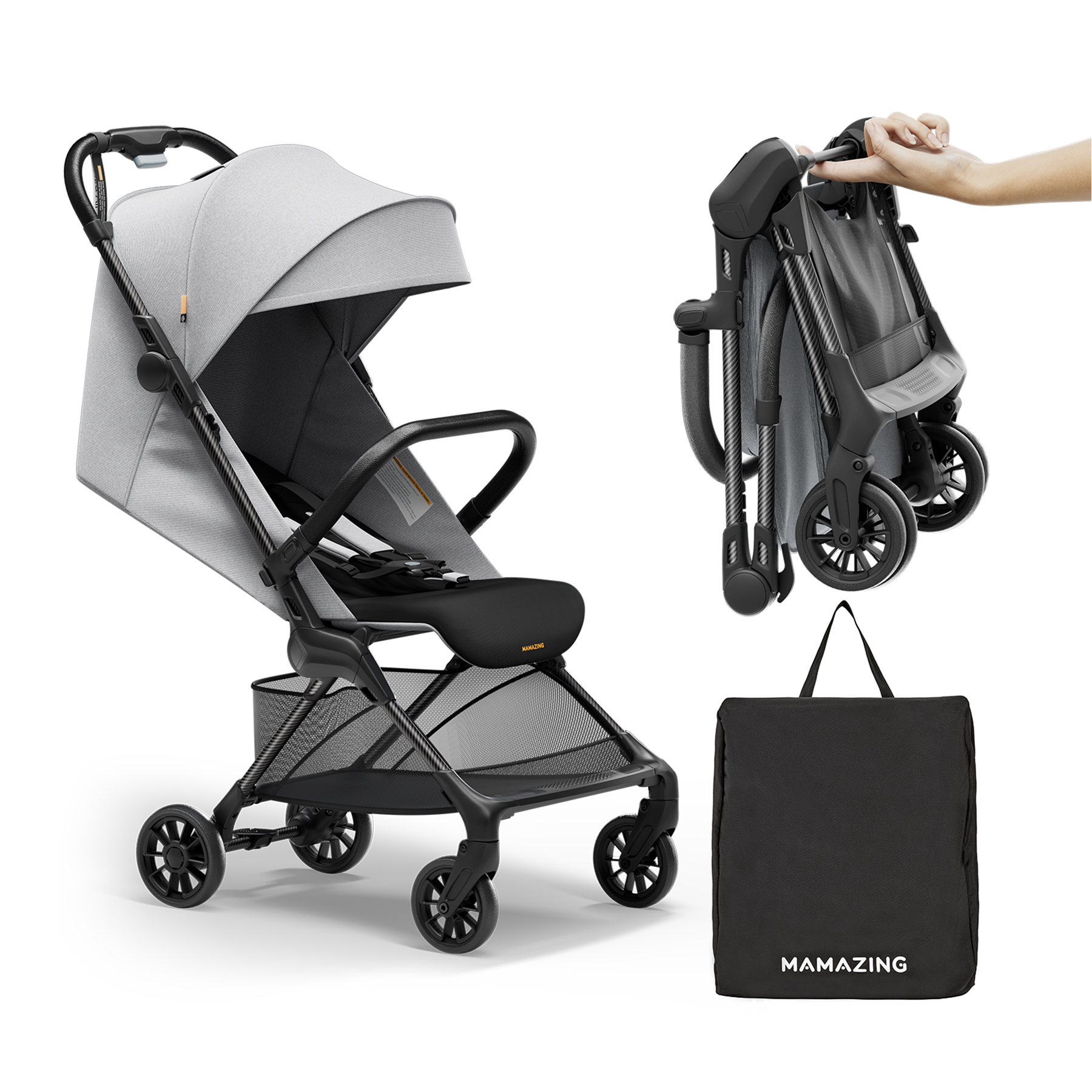 Mamazing Ultra Air X Lightweight Baby Stroller for Airplane Travel, 9.9 lbs, Ultra-Compact, Light & Strong, Age Group: Infant, Single, Grey