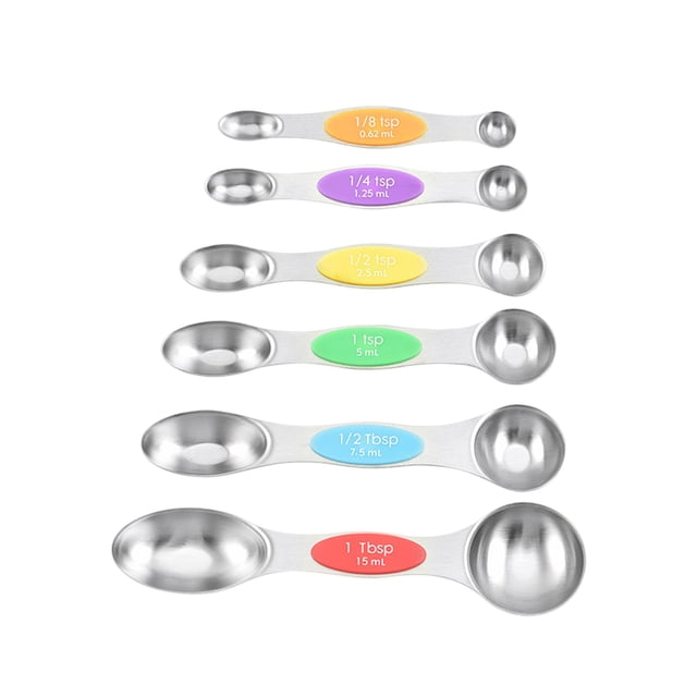 Binwennn Letter Scale Ounces Measuring Spoons Set 6pcs Stainless Steel Measuring Spoons Set Double Measuring Spoons Small Teaspoons Tablespoon With Leveler Kitchen Baking Accessories For Baking