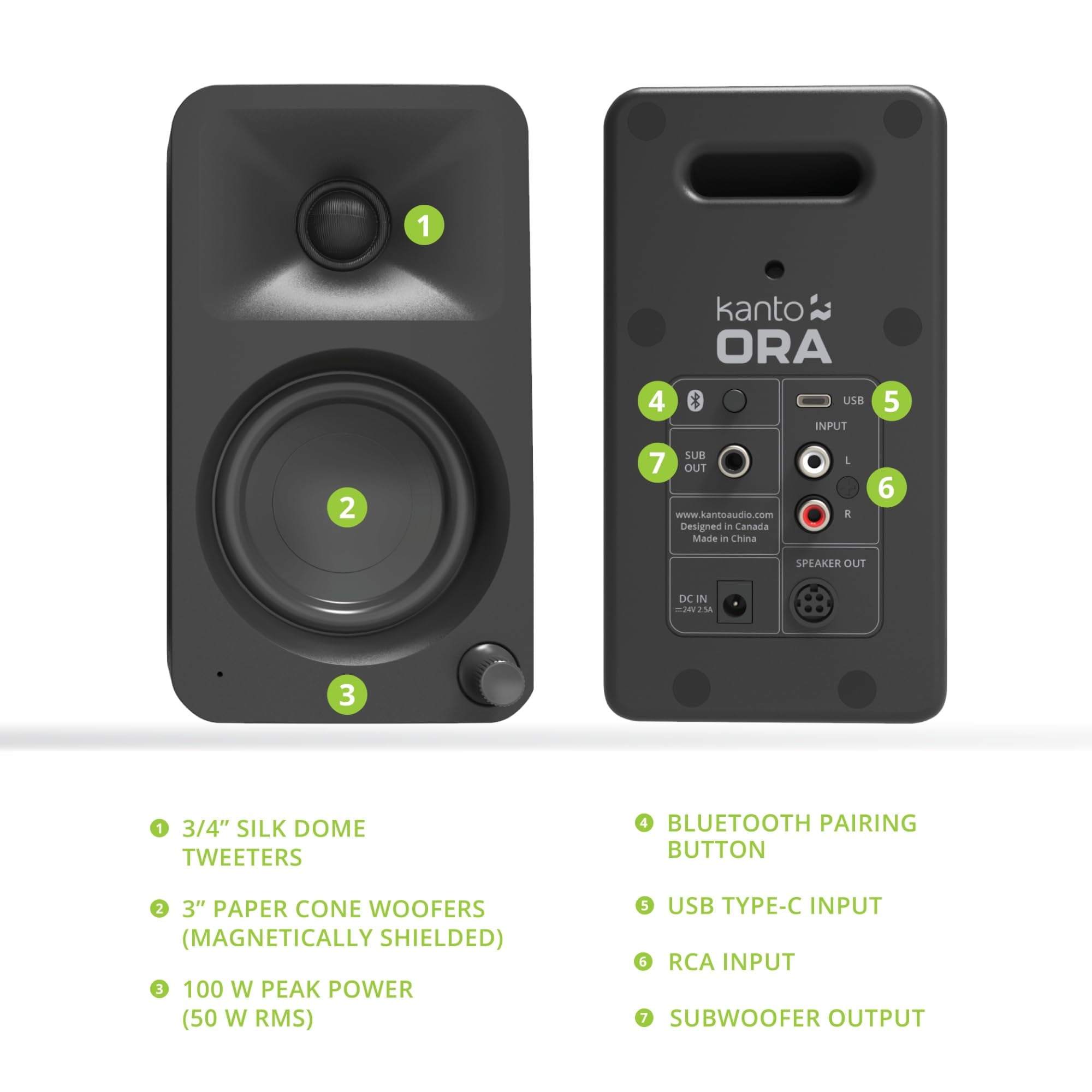 Kanto ORAMB Powered Reference Bluetooth Desktop Speakers with a Kanto SUB8VMB Sealed Powered 8" Subwoofer and Kanto S2 Angled Desktop Speaker Stands for Small Speakers (2023)